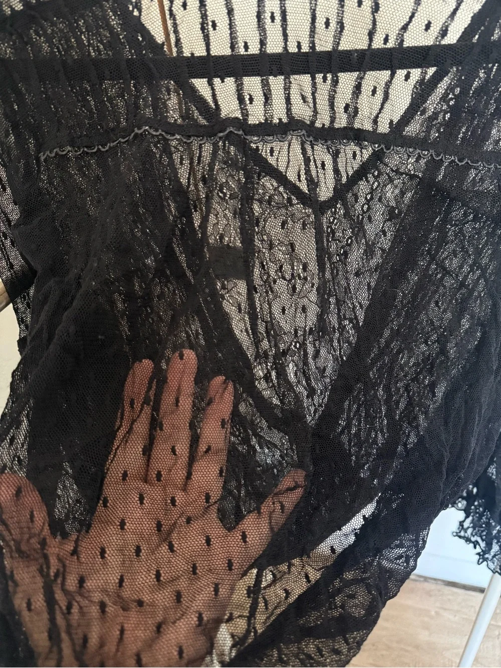 Black Sheer Lace Wrap Top - Women